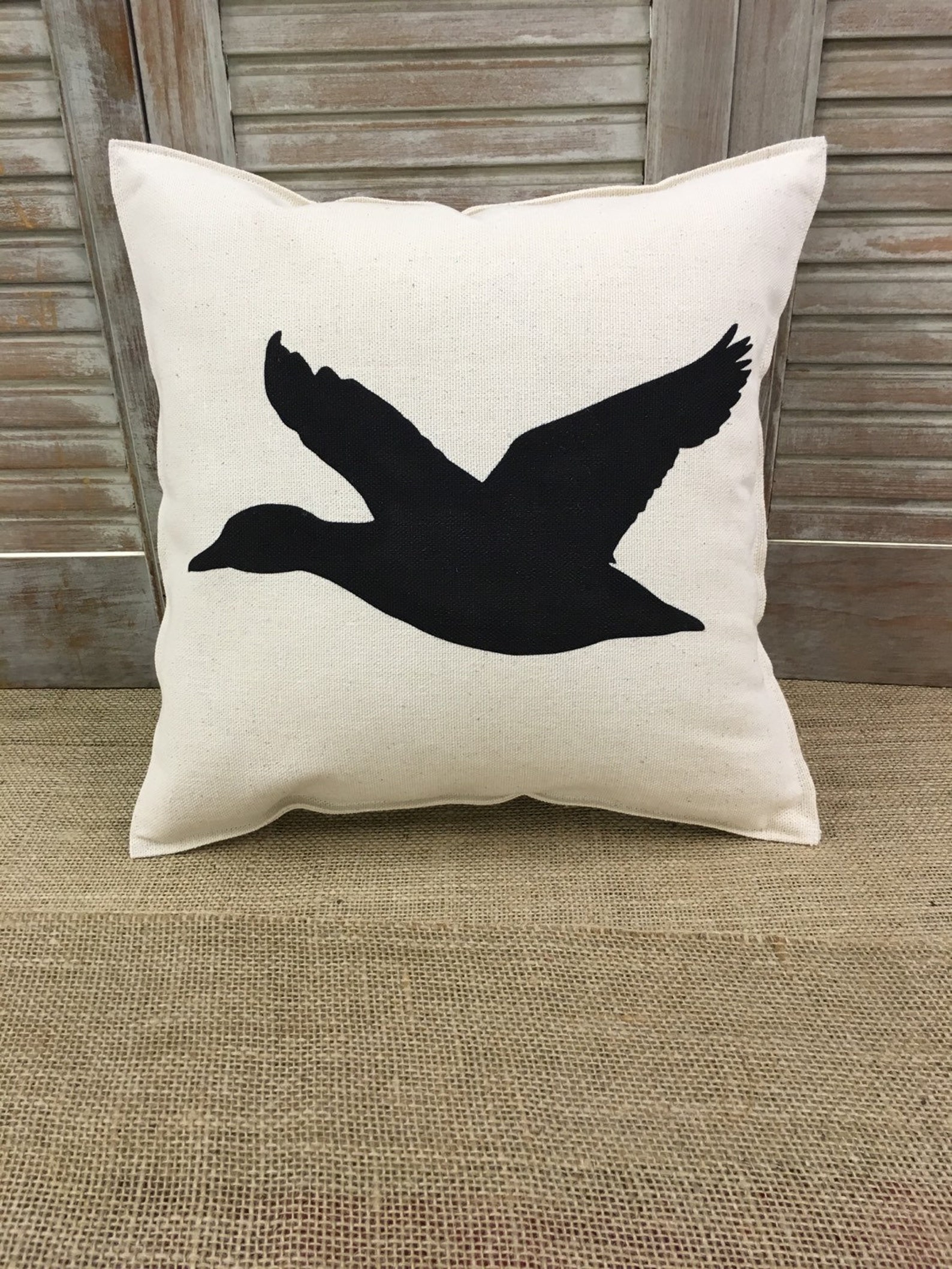 Decorative Pillow with a flying duck on the front. COMPLETE Etsy