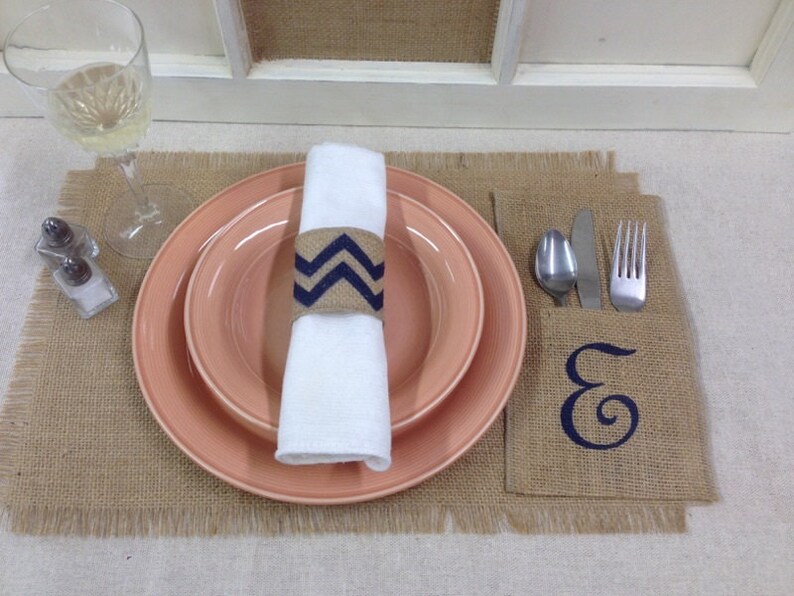 Burlap Silverware caddy holder monogrammed qty 4 Etsy