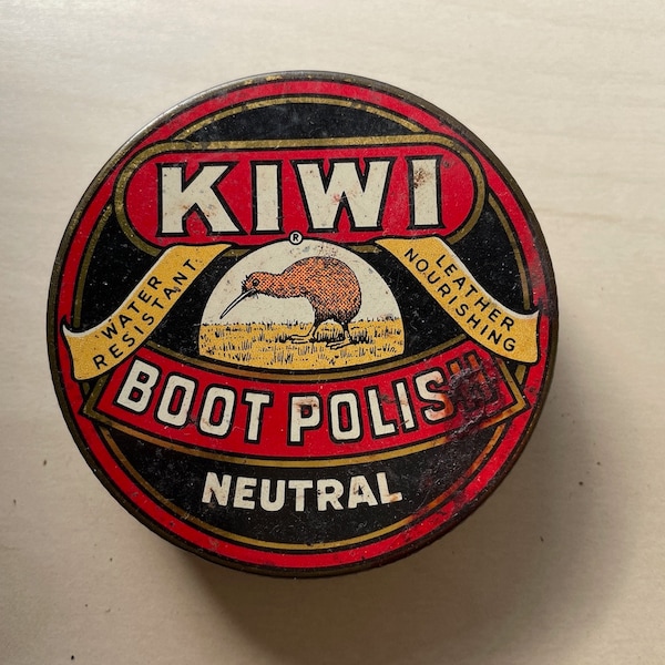 Kiwi boot polish neutral 1940's open with coin no rust