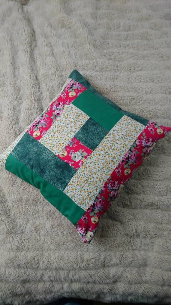 Log Cabin Patchwork Cushion Pink Yellow And Green Etsy
