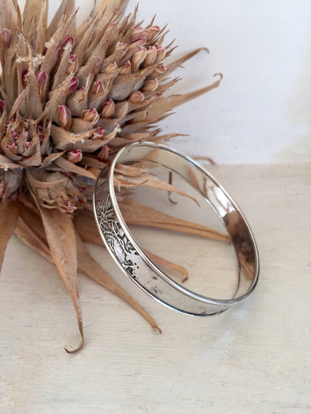 Etched Silver Bracelet Etsy