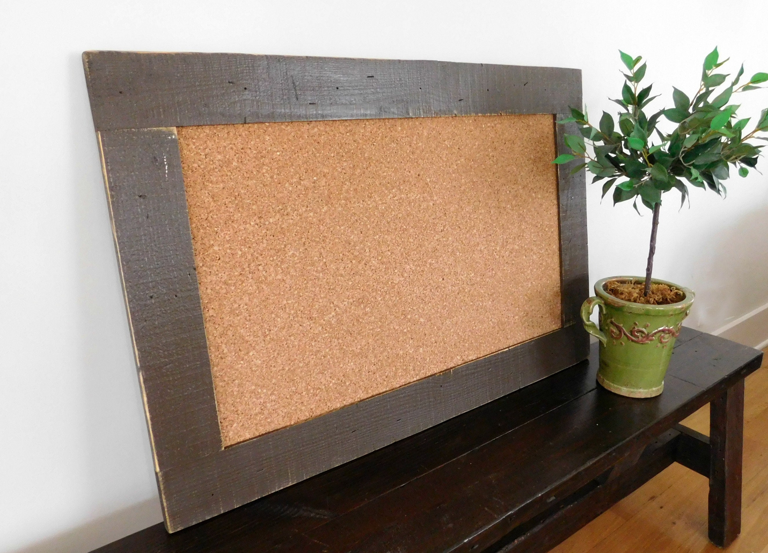 Framed Cork Board with Rustic Wood Frame 24 X 36 Shown in Dark Etsy