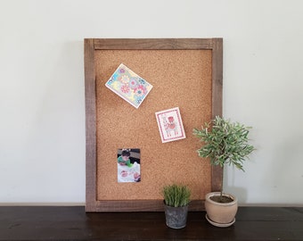 Small Cork Board, Mini Message Board 24x30 Shown in Medium Brown Stain
