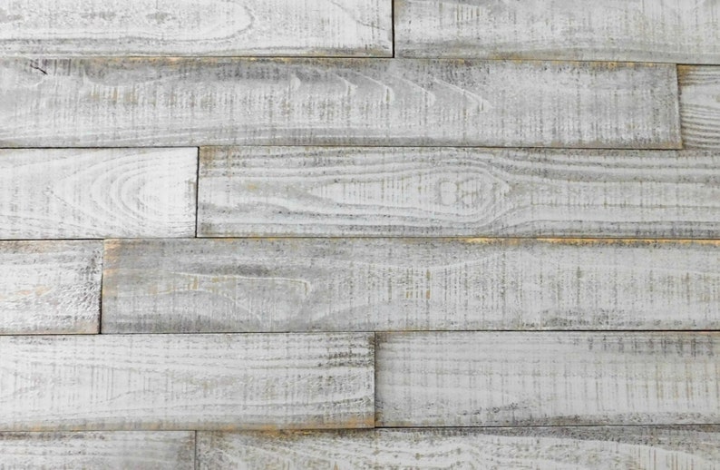 Shiplap Accent Wall in Multiple Colors Silver Gray and Medium Gray Farmhouse Wall Decor Shown in Pure White