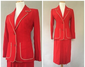 ladies red skirt suit