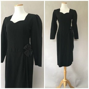 Vintage 1980s does 1940s Day Dress Black Wiggle Dress Wool Dress 1940s Tanner Dress 40s Femme Fatale 80s Dress Size Medium Formal Dress