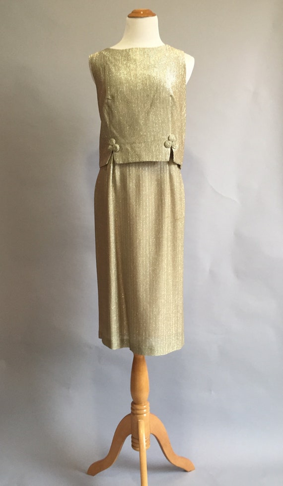 Vintage 1960s Gold Lame Dress Gold Embroidered Co… - image 5