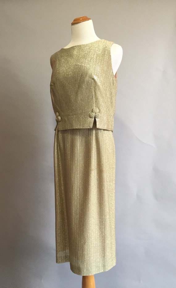 Vintage 1960s Gold Lame Dress Gold Embroidered Co… - image 6