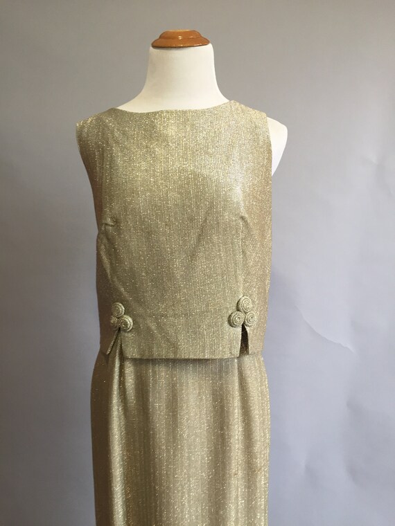 Vintage 1960s Gold Lame Dress Gold Embroidered Co… - image 3