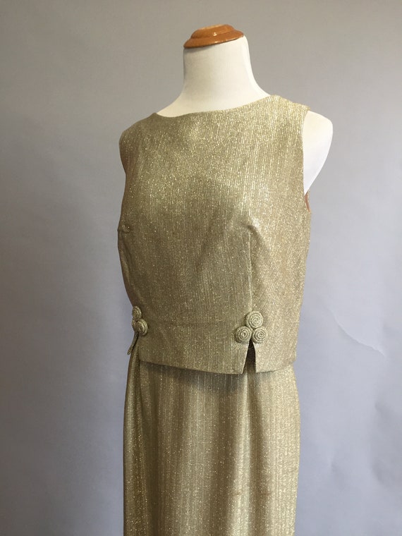 Vintage 1960s Gold Lame Dress Gold Embroidered Co… - image 7