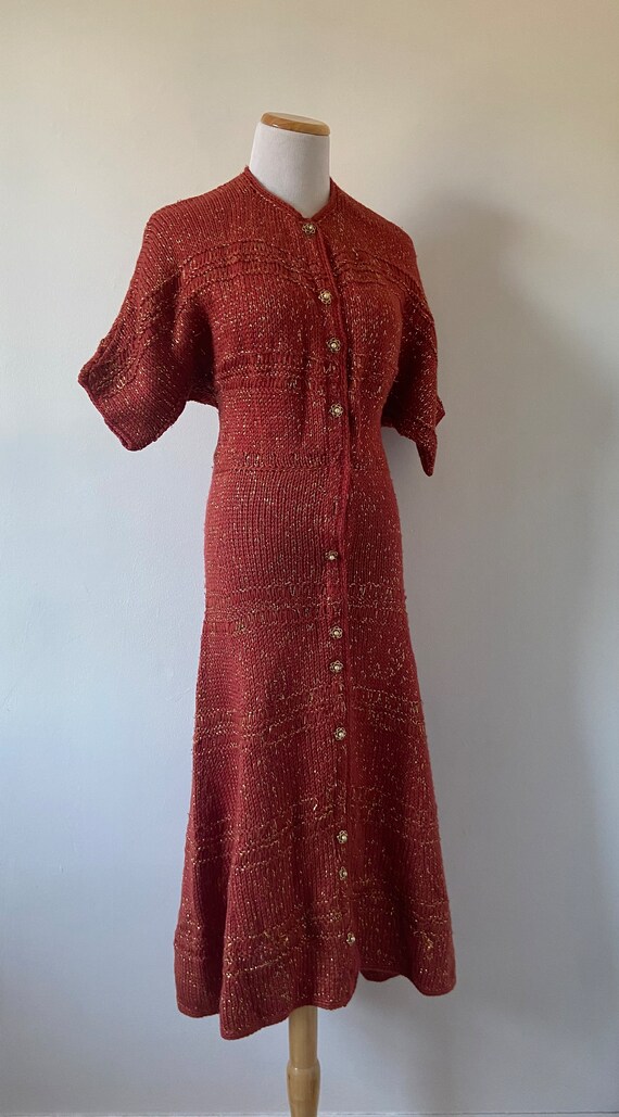 Vintage 1930s Dress gold Lamè knit dress 1920s Kn… - image 4