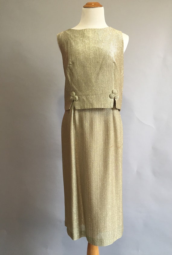 Vintage 1960s Gold Lame Dress Gold Embroidered Co… - image 4