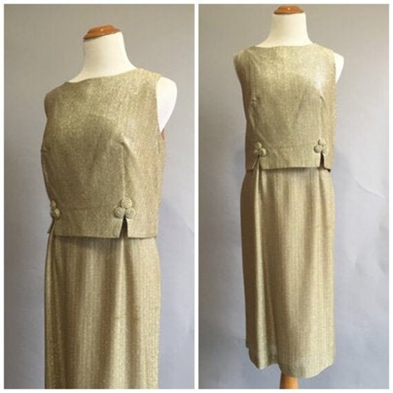 Vintage 1960s Gold Lame Dress Gold Embroidered Co… - image 1