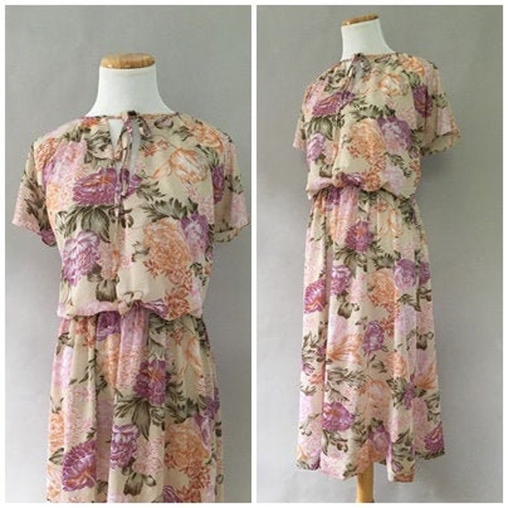 Vintage 1970s Floral Dress Fall Floral Folk Dress… - image 1