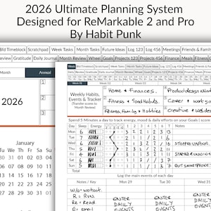 2026 Digital Planner • Hyperlinked Productivity Planner Designed for reMarkable 2 & reMarkable Pro by Habit Punk