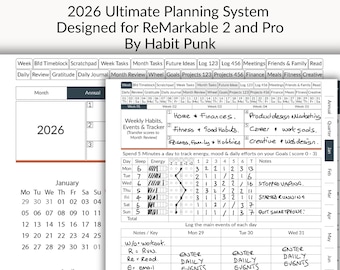 2026 Digital Planner • Hyperlinked Productivity Planner Designed for reMarkable 2 & reMarkable Pro by Habit Punk