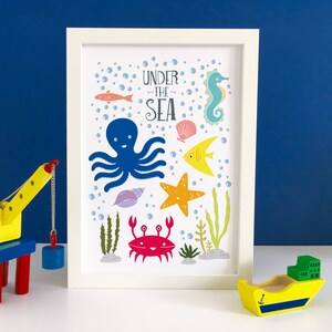 Sea Nursery Print, Sea Nursery Art, Nautical nursery art, Beach Nursery, Seaside print, kids wall art, Seahorse print, Fish print, kids wall