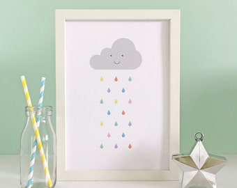 Baby Art Print, Pastel Rain Print, Baby Room, Weather, Room Decor, Nursery Wall Art, Children's Art