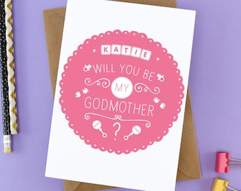 Personalised Godmother Card - Will you be my Godmother? With Special Message Inside, Asking Godmother, Baptism, Christening, Godparents card