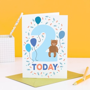 Cartão de aniversário de 2 anos, cartões de aniversário de 2 anos para crianças, cartões de idade, cartão de bebê, cartão de feliz aniversário, presente de bebê, cartão de menino, dois anos
