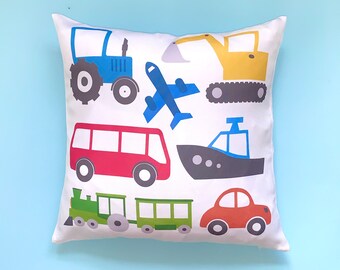 Transport Cushion, Transport cushion boys room, car cushion, nursery transport decor, transport kids cushion cover, boys bedroom decor