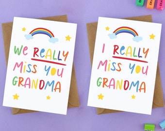 Miss you Grandma card, Rainbow miss you card, missing you grandma card, grandma social distance card, nan isolation gift, isolation card,