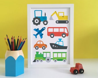 Transport prints, Transport print boys room, transport wall art, transport decor, transport kids, boys bedroom print, digger print, tractor