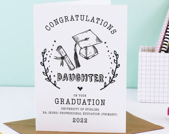 Carte de graduation pour fille, carte de graduation pour petite-fille, carte de graduation pour filleule, carte de graduation pour elle, carte d’études supérieures