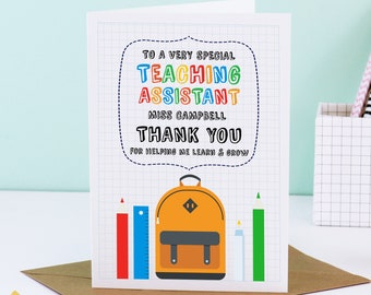 Teaching Assistant Card Personalised, Assistant Teacher Gift, Thank You Teacher, Teaching Assistant Gift, Thanks for Helping me Grow