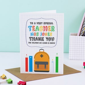 Carte de remerciement personnalisée pour professeur, Merci de m'avoir aidé à grandir, cadeau personnalisé pour professeur, merveilleux professeur, carte de remerciement pour professeur