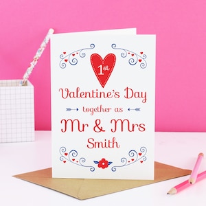 Tarjeta de primer día de San Valentín para casados, nuestro primer San Valentín, señor y señora San Valentín, San Valentín de aniversario, San Valentín de matrimonio, San Valentín de marido