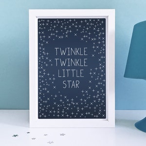 Baby Art Print, Twinkle Twinkle Little Star - Nursery Decor, Lullaby, Baby Room, Typography, Stars, Sky