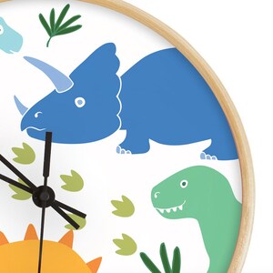 Personalised Wooden Dinosaur Clock, Bamboo Personalised clock, Nursery Clock, Dinosaur Theme Kids Room Decor, freestanding clock image 6