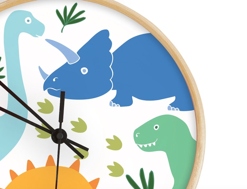 Personalised Wooden Dinosaur Clock, Bamboo Personalised clock, Nursery Clock, Dinosaur Theme Kids Room Decor, freestanding clock image 6