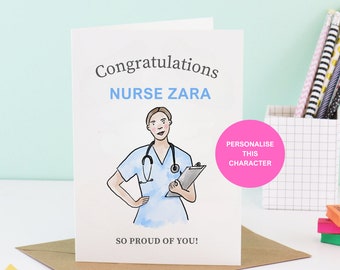 Gefeliciteerd kaart voor verpleegster, gepersonaliseerde kaart voor verzorger, zusterkaart van de afdeling, verpleegkundige felicitatiekaart, nieuwe baankaart, afstuderen van de verpleegster