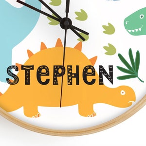 Personalised Wooden Dinosaur Clock, Bamboo Personalised clock, Nursery Clock, Dinosaur Theme Kids Room Decor, freestanding clock image 5