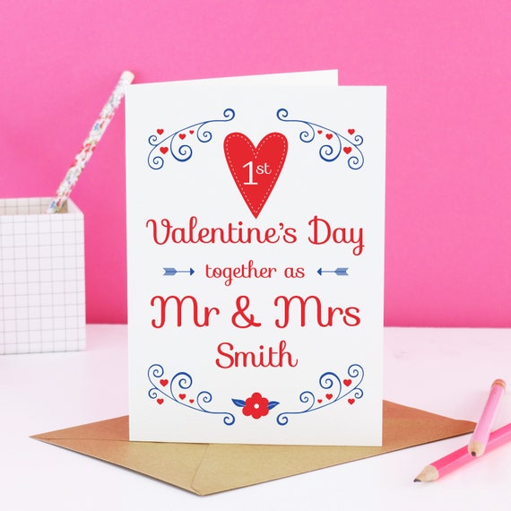 First Valentine/'s Married as Mr /& Mrs Couples 1st Together Personalised Gift