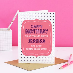 Tarjeta de cumpleaños para hermanas trillizas, tarjeta para hermanas trillizas, tarjeta de cumpleaños para trillizos, tarjeta para compañeras de útero, tarjeta para trillizos, tarjeta divertida para trillizos, para trillizos