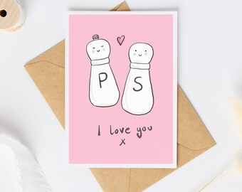 P S I Love You Card, Cute Food card for Birthday, Valentines Day Card, Anniversary card, Card For Him, Card For Boyfriend, Card For Husband