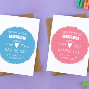 Tarjeta del día del nombre, tarjeta del día del nombre, tarjeta de la ceremonia del nombre, tarjeta del día del nombre del bebé, regalo del nombre del bebé, regalo del nombre del bebé, regalo del día del nombre