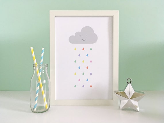 Baby Art Print, Pastel Rain Print, Baby Room, Weather, Room Decor, Nursery Wall Art, Children's Art