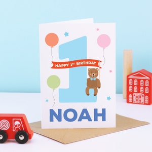 Carte de 1er anniversaire, carte d'ours de 1er anniversaire, carte d'animal de 1er anniversaire, carte de 1er anniversaire de garçon personnalisée, carte de premier anniversaire, carte d'animal