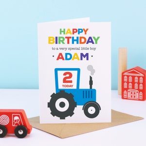 Tarjeta de cumpleaños de tractor para niño de 2 años, tarjeta de segundo cumpleaños, segundo cumpleaños de tractor, tarjeta de cumpleaños de niño de 2 años, tarjeta de cumpleaños de tractor para hijo