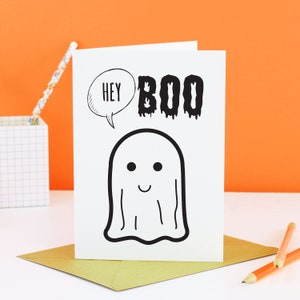 Jolie carte d&#39;Halloween fantôme pour petit ami, cadeau d&#39;halloween pour petit ami, carte d&#39;halloween pour lui, carte Hey Boo, carte d&#39;Halloween drôle