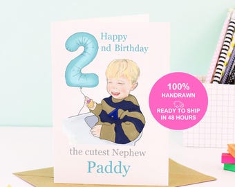 2 year old birthday card - Handrawn portrait.