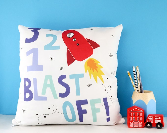 Rocket Pillow, Rocket Cushion Cover, Space Cushion, Space Nursery, Rocket kids cushion, Space theme Nursery Cushion, Kids Room Decor