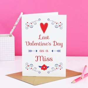 Carte de la dernière Saint-Valentin en tant que Mlle, carte de M. et Mlle, carte de la dernière Saint-Valentin en tant que M. et Mlle, carte de la Saint-Valentin pour fiancée