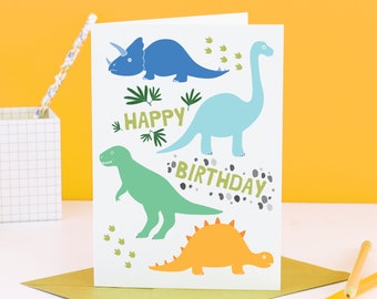 Dinosaur Birthday Card, Kids Dinosaur Card, Dino Birthday Card, Children Birthday Card, Card for Son, Boy Gift, T-Rex Card, Kids cards