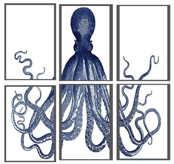 Ähnliche Artikel wie Printable Octopus Triptych Artwork (Navy Octopus ...