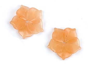 Cuentas vintage de flor de aventurina naranja, 15 mm, talladas, perforadas en el centro, flor de aventurina, flor de piedra preciosa tallada (2 unidades)